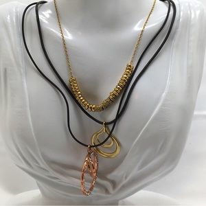 Lot Of 3 Fossil Necklaces, Mixed Metal, Crystals, 1 NWT